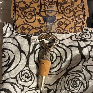 Brighton Ornate Heart Wine Stopper with Silver and Brown Accents